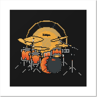 Pixel Flames Drums Posters and Art